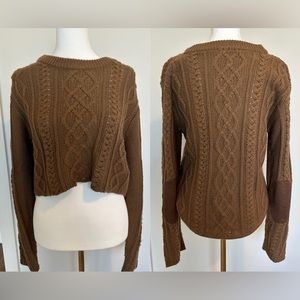 Brown/Camel Knit High Low Sweater Suede Elbow Patches